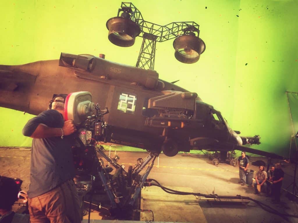 Peter Rosenfeld, SOC shoots an element of the helicopter crash. Photo credit David Ayer, Director