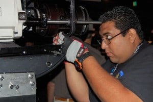 Reynaldo Aquino loading the Panaflex Film Camera