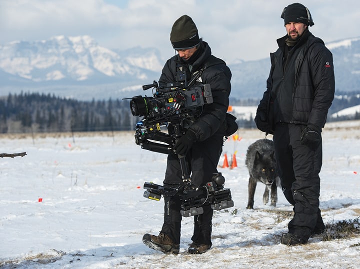 Scott with Ryan Monro (dolly grip) executing a shot in the wolf sequence. Photo by Kimberly French